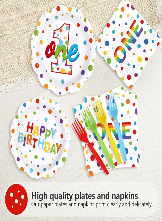 Greencian 96Pcs Happy Birthday Party Supplies Colorful Polka Dots 1st Birthday Plates and Napkins Tableware Set Confetti Rainbow Party Decorations for Kids Baby Shower One Year Old Parties Decoration Serves 24 - Image 3